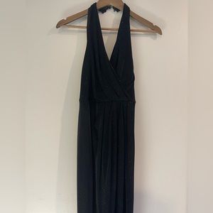 Black long dress wit back open.